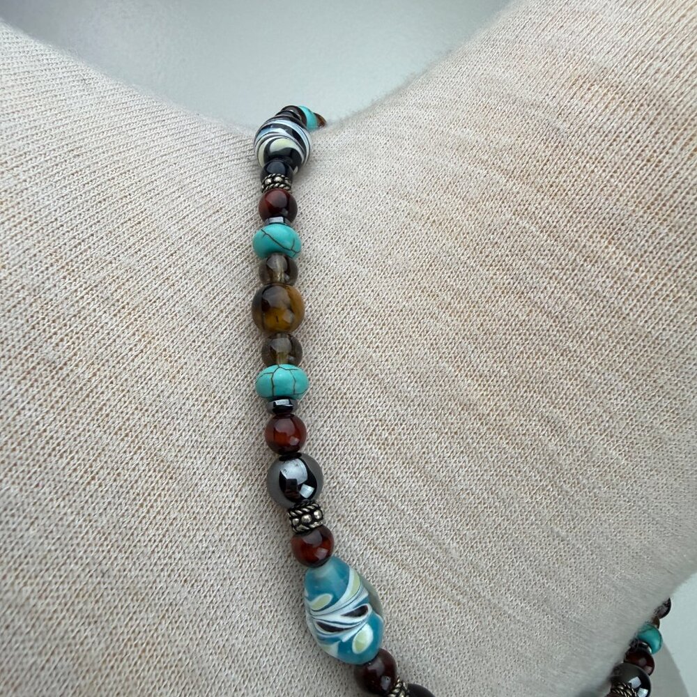 Art Glass, Howlite, Hematite, Tiger's Eye Beaded Necklace 18.5" - Picture 4 of 6